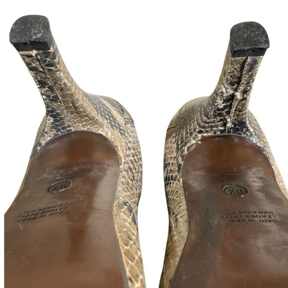 Bronx Claudine Python Snake Skin Square Toe Heels Sz 8.5 Brass Buckle - Picture 10 of 10